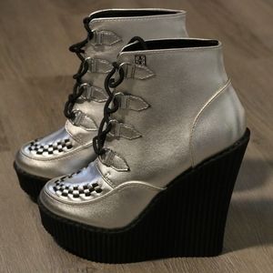 TUK Silver platform lace up booties